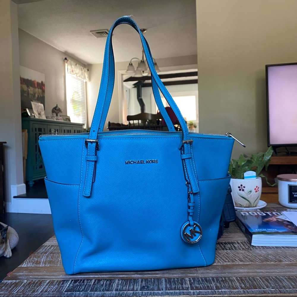TEAL Michael Kors large Jet Set tote